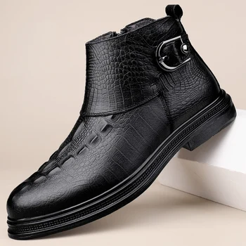 Луксозна социална обувки в крокодиловом стил, Мъжки Нови Мъжки обувки, Зимни Луксозни Маркови Ежедневни обувки от естествена кожа ръчно изработени Голям размер 38-46