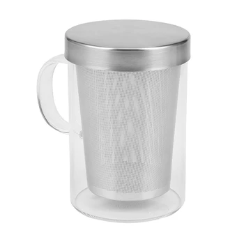 3X500 мл Термостойкая стъклена чаша за заваряване на чай с капак от неръждаема стомана, чашата за Кафе, кухненски огнеупорни чаша голям размер
