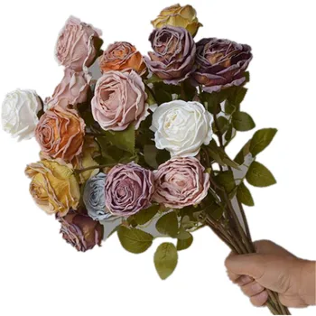 ЕДНА изкуствена роза с опаленным ръба на едно стъбло с Дължина 15 сантиметра, имитирующая есента ретро-роза за сватба, Декоративни изкуствени цветя за дома