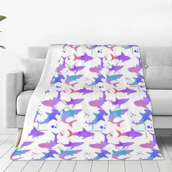 Виолетовият Акварельное одеяло с акули, Постилка за легло, Стеганое юрган, Меки Пухкави одеяла за зимата