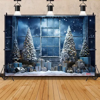 Коледни фонове, за снимки SHENGYONGBAO Happy Магията на бъдни вечер, Коледа фон за студио с бонбони и камина JD-08