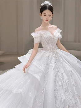 Сватбени рокли в голям размер за булката 2023, гражданско сватбена рокля 2024, Евтини ежедневни дамски рокли за младоженци