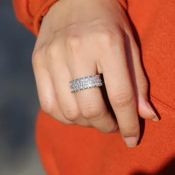 Инкрустация ръчно изработени Crystal Пръстен с цирконий Годежен пръстен с цирконий AAA Пръстени с цирконии за жени Аксесоари за пръстите на Бижута на годишнина от парти Подаръци