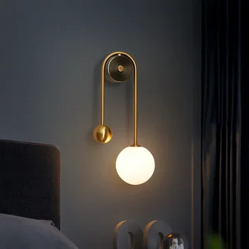 Скандинавски нощни стъклена топка led, с монтиран на стената лампа спалня хол стълбище преминаване модерен месинг декор ТЕЛЕВИЗИЯ фон стенни осветителни тела
