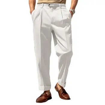 Мъжките ежедневни панталони, обикновен мъжки панталони в официалната бизнес стил, мъжки костюмные панталони с широки штанинами, дължина на щиколотку, средна талия, меки