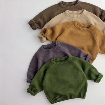 Детски пуловер 2023, есен-зима, Универсален пуловер за момчета, вязаный Ретро пуловер, яке на раменете си, Свободен пуловер памук