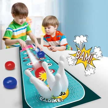 Мини настолен комплект играчки за боулинг за момчета, детски забавен комплект за настолни игри с мультфильмами на закрито, развивающий спорт за деца
