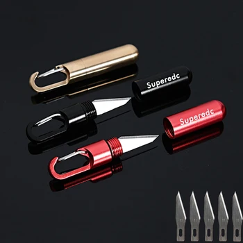 Креативен нож-ключодържател от месинг, алуминий, сплави, за разопаковане на хартия, преносими ножове за отпечатъци със сменяеми остриета 2/5 бр.