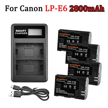 2800 ма LP E6 LPE6 LP-E6 E6N Батерия + Led Двойно Зарядно Устройство За Canon EOS 5DS R 5D Mark II 5D Mark III 6D 7D 70D 80D Камера Батерия