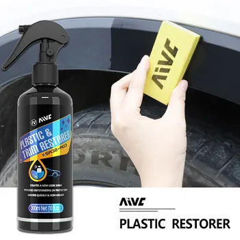AIVC Plastic Restorer, спрей за пластмаса покритие на автомобила, възстановяване на пластмаса, каучук и интериор, придаващи пластику кола черен блясък.