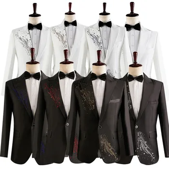 Мъжки костюми от жакард с цветен модел, оборудвана приятелка, сватбен смокинг за младоженеца, черно-бял шал с ревера, мъжки модерен елегантен комплект, костюм