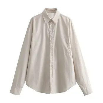 Жените 2023, Нова мода, свободни ежедневни блузи от поплин с ревера в основния стил, реколта дамски ризи с копчета и дълъг ръкав, шик върховете