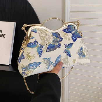 Луксозни маркови Женски Розово-сини чанти през рамо с цветя на веригата, вечерни чанти-клатчи и портмонета, чанти-незабавни посланици