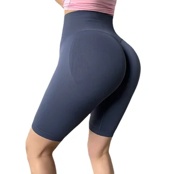 Прасковени панталони за фитнес с висока талия, женски стегнати ластични панталони за пети, бързо съхнещи шорти за бягане и йога