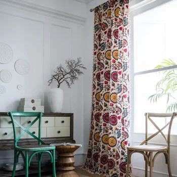 Завеси в американски стил за спални хол трапезария Памук, ленени завеси с бохемски принтом семе за украса на прозорци