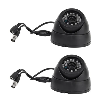 2x Черна камера за видео наблюдение PAL 1/3-инчов CMOS 700TVL с 24 светодиода IR Cut 3.6 мм Вътрешна куполна камера за видеонаблюдение