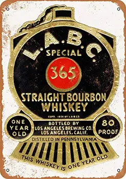 1933 Labc Straight Bourbon Whiskey Реколта метална табела за декора на стените 8x12 см