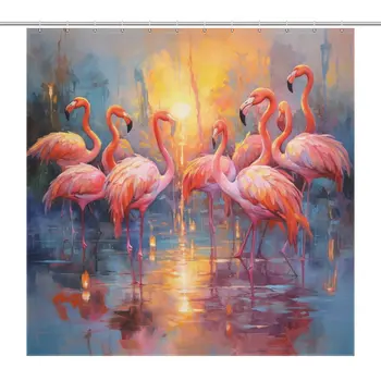 Взрив на спокойствие Закачлив дизайн Фламинго Завеса за душ Баня Водоустойчиви Куки 12шт Цветна Изтънченост