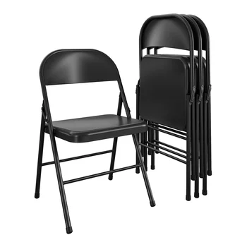 Стоманена сгъваем стол (4 бр.), черни изпражнения, столове за хранене на масата.Черен/бежов цвят по избор