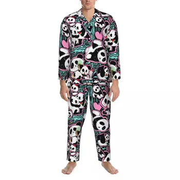 Комплект детски пижам с изображение на мечка Панда, Пролетно Ежедневни пижама с животни принтом Kawaii За мъже, 2 броя, Ретро Големи Графичен Домашен костюм в подарък