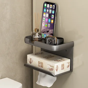 Алуминиев държач за тоалетна хартия с рафтове, неръждаема Стенен държач на ролка тоалетна хартия, за съхранение на аксесоари за баня