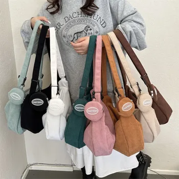 Однотонная чанта през рамо, модерен вельветовая чанта през рамо голям капацитет, с чанта за монети, женствена чанта под мишниците