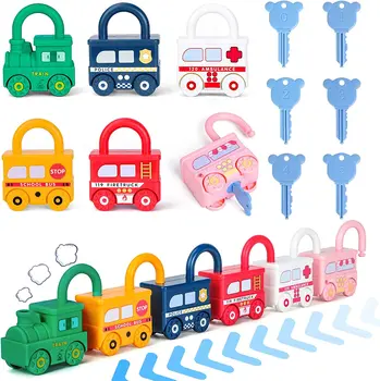 Детски образователен ключалки с ключове, цифрите на които отговарят сметка, забавни играчки Монтесори за малки деца, тъчпад отключване на автомобила, играчки, подаръци