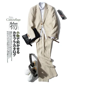 Комплект от ленено костюми, мъжко сако, всекидневни пролетно-есенния бизнес Памук бельо костюм, сако за мъжете, годишният Японски Корейски Британски Нова