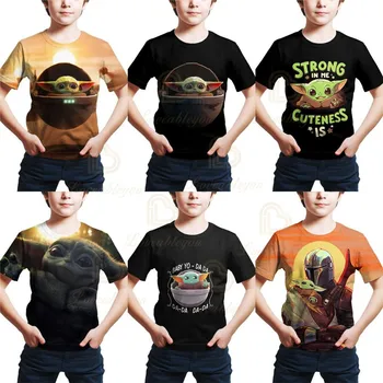 Тениска Baby Йода Mandalore, мъжки, дамски, детски тениска Wars, върхове с 3D принтом за момчета и момичета, детски готина лятна тениска за мъже