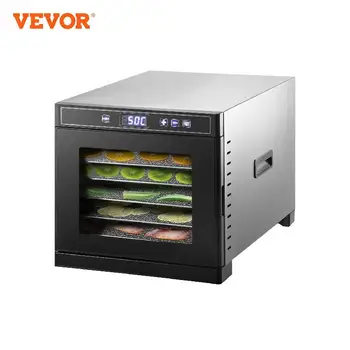 Машина за обезводняване на храните VEVOR, 6 тави от неръждаема стомана, Електрически сушилни за храни с мощност 700 W цифров таймер и контролирана температура