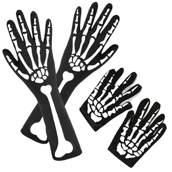 2 чифта Хеллоуинских ръкавици-скелети с ръкав-виртуален скелет за ръцете, ръкавици-скелети с дълги пръсти, за деца и възрастни