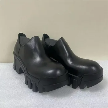 Мъжки модельная обувки от естествена кожа, мъжки обувки Deby с дебела подметка, мъжки ежедневни дизайнерски обувки без обков с кръгло бомбе