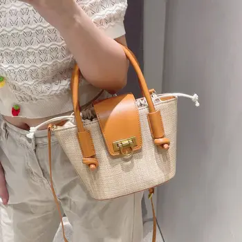 Лятото на 2022, Нова дамска сламена тканая bag-чанта, дамски чанти от ратан, регулируем дамска чанта-месинджър на рамото