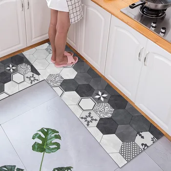 Кухненски подложка от изкуствена кожа в скандинавски стил, водоустойчив и маслостойкий кухненски подложка за пода, домакински килим от PVC, килими с дълга ивица