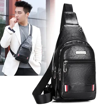 Новата модерна мъжка чанта на гърдите, чанта на едно рамо, Чантата през рамо, Спортна чанта от мека кожа на открито, Ежедневни чанти-прашка