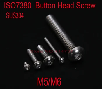 20 бр /лот ISO7380 M5 / M6 Неръждаема Стомана A2-Винт с шестоъгълни глави и бутон, Дължина на винта с шестоъгълни глави 6 мм-90 мм
