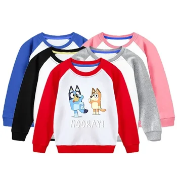 Blueyi Памучни блузи с дълъг ръкав Зима-есен в стил мозайка за момчета и момичета, детски блузи с кръгло деколте, тениски с анимационни герои в подарък
