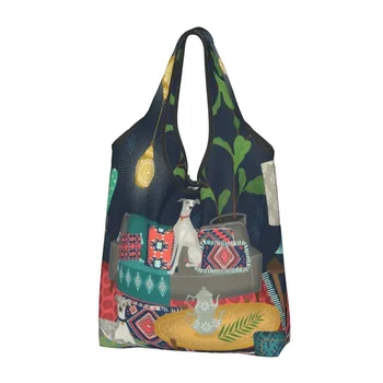Бохемската чанта за пазаруване Whippets, чанта за количка, чанта през рамо, голяма преносима чанта в стил бохо, турска Куче Килим, Етническа Хрътка
