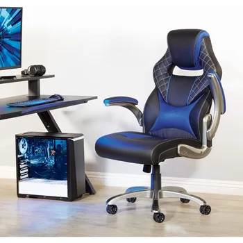 Компютърен стол, Офис столове с Ергономичен гейминг стол от изкуствена кожа с регулируема висока облегалка и седалка в извори, с дебела подплата Работна маса
