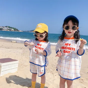 2023, Корейски летен комплект дрехи за момчета, тениска в корейски стил, къси панталони, рокля за момиче, комплект за брат и сестра