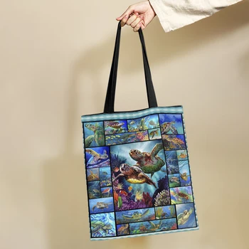 Дамски дългогодишна чанта за пазаруване с биопринтом от подводни коралови Yikeluo, чанта с домашен любимец принтом, ежедневни чанти-тоут