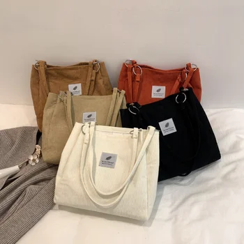 Нова вельветовая дамски холщовая чанта 2023, модни чанти, дизайнерски луксозна дамска чанта на рамото си, по-Голямата голям однотонная чанта за пазаруване