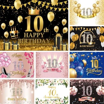 На фона на честването на 10-годишнината, Момчета, момичета, 10 Години, парти по случай рождения ден на Черно-златната торта, украса за масата, на Фона на снимките