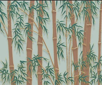 3D големи тапети, стенопис, бамбукови гори в района на китайския стил, златни линия бамбук, тапети тапети за ресторанта на хотела