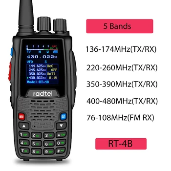 Radtel RT-4B 5 ленти Любителски Двустранния радио 200CH Ham Уоки Токи VOX DTMF 2 Тона 5 Тонове SOS Цветен LCD полицейски скенер FM радио
