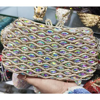 Най-новите луксозни вечерни чанти с кристали, дамски гривни, чанта AB Gold Rhinestone за младоженци, чанта за бала, дамски пощенска чанта SM30