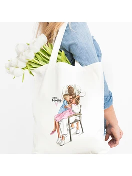 Модни холщовая пазарска чанта, дамска чанта на Мама Life, ин Витро-за Многократна употреба Тъканни чанти за студентски книги, Дамски Ежедневни чанта за пазаруване