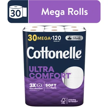 Тоалетна хартия Cottonelle Ultra Comfort, 30 Мега роли, 268 листа в ролка (само 8040 листа)