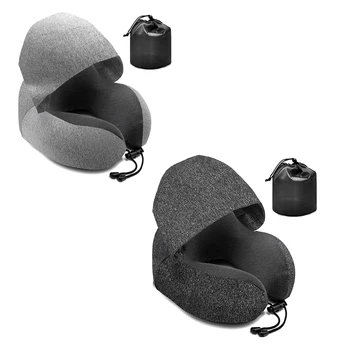 1 бр. въздушна Възглавница за пътуване С качулка U-образна Възглавница за шията, Възглавници за спане на обяд С шапка, сиво