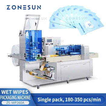 Машина за производство на Мокри кърпички в една опаковка ZONESUN ZS-WP260A Машина За опаковане на Мокри Кърпички за Почистване, салфетки Пакетираща машина за влажни Тъкани Пакетираща линия Опаковчик тъкани